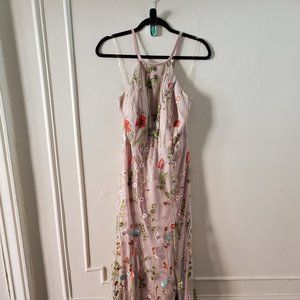 Embroidered Laced Floral Long Sheer Mesh Dress